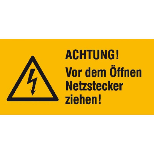 Stone HGS elektrisch markering/waarschuwingscombinatiebord, LET OP! Trek vóór het openen de stekker uit het stopcontact!, 131 x 65 mm / folie, zelfklevend, 21.1418