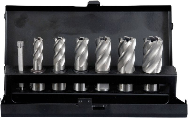 Projahn kernboor in plaatstalen koffer, 7 stuks, diameter 12/14/16/18/20/22 mm, 1 geleidepen, 60038