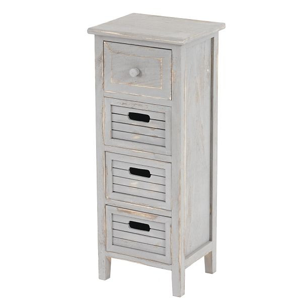 Mendler ladekast T18, ladekast, 4 lades, 74x30x25cm shabby look vintage, grijs, 33046