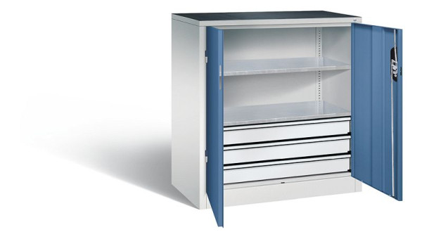 C+P gereedschapskast Acurado, H1000xW930xD500mm, kleur: lichtgrijs / verre blauw, verzonken handgreep, 8821-5035 S10086