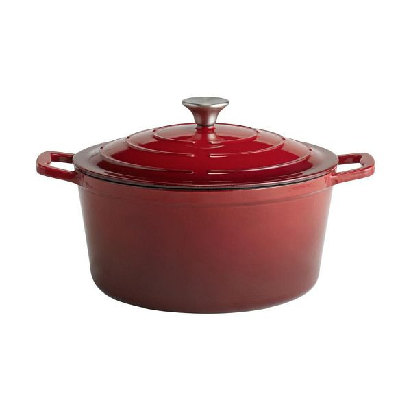 APS kookpot met deksel "5 STARS", gietijzeren braadpan, geschikt voor inductie, ovenbestendig, inclusief dekselhouder, Ø 28 cm, 6 liter, rood, 88306