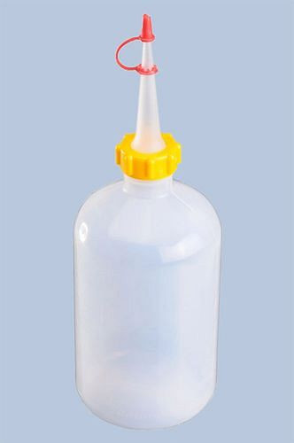 DENIOS doseerfles van kunststof, inhoud 500 ml, rond natuurlijke kleur, verpakking van 24, 308423