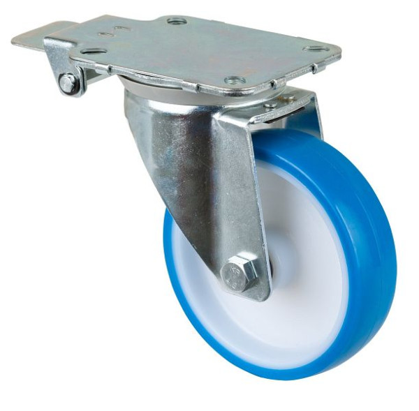 BS Wielen Zwenkwiel met centrale rem, polyurethaan wiel, kunststof velg, rollager, plaat, diameter: 150 mm, L440.B36.150