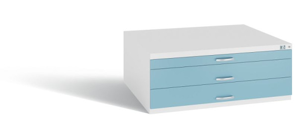 C+P Schubladenschrank Serie 7100_7200, H420xB1100xT765 mm, Weiß/Horizontblau, 7100-100 S10156