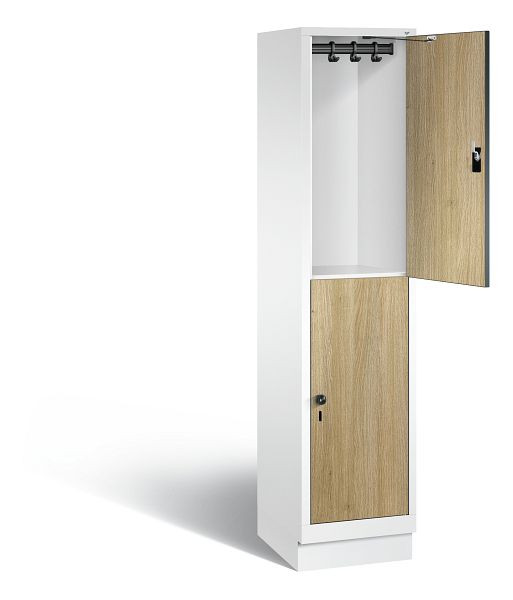 C+P locker 2-laags Evolo, H1800xB420xD500mm, kleur: verkeerswit / decor eiken Sereno, 48320-12 S10108