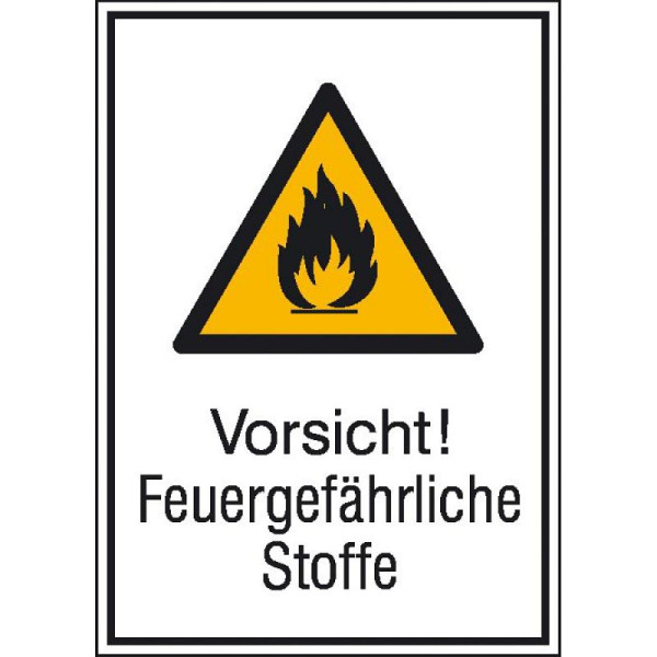 Steen HGS combinatiebord met waarschuwingsbord en extra tekst Let op! Brandbare stoffen, 131 x 185 mm / folie, zelfklevend, 21.0400