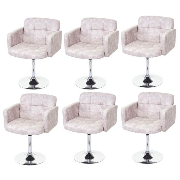 Mendler set van 6 eetkamerstoelen Orlando, bureaustoel, imitatiesuede chroom, vintage lichtgrijs, 6x59774