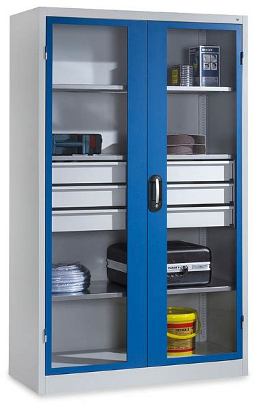 Bedrunka + Hirth dubbeldeurs kasten, met centraal ladeblok en kijkvenster, afmetingen in mm (BxDxH): 1200 x 600 x 1950, 04156120G-2