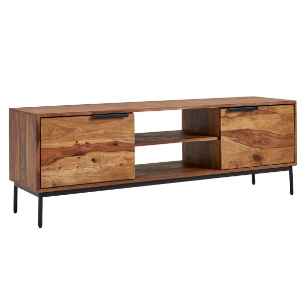 Wohnling lowboard sheesham massief hout 147x51x38 cm TV-ladekast met twee deuren, design TV-kast hoog, TV-tafel TV-kast modern, WL6.552