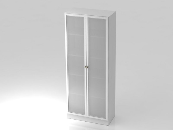 Hammerbacher vitrinekast 5OH, onderpaneel, gestreepte handgreep wit/zilver, 80x42x200,4 cm (BxDxH), V6100G/W/S/SG
