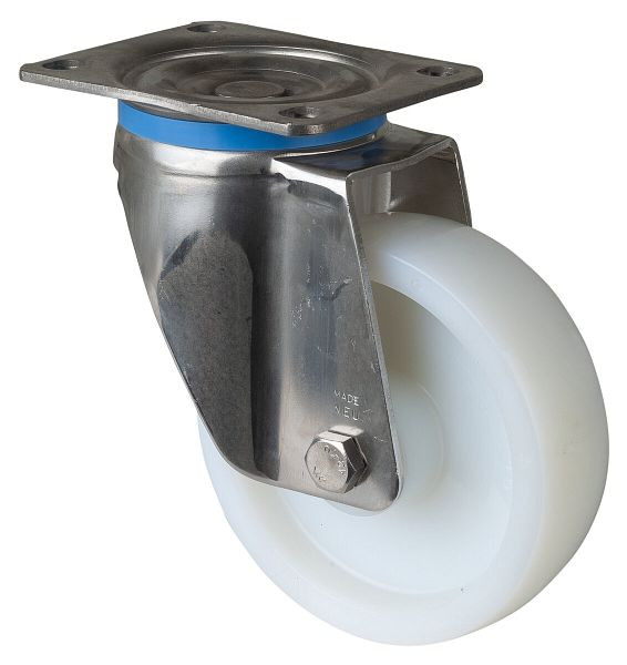 BS rollen RVS zwaarlastwiel zwenkwiel, RVS, kunststof wiel, glijlager, schroefplaat 150 mm, draagvermogen 450 kg, HS100.A90.151