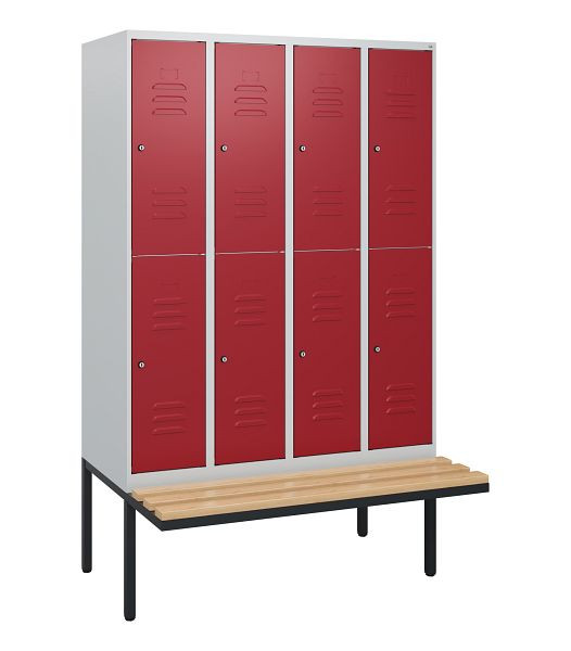 C+P dubbeldekskast Classic PLUS, 4 vakken, 1950x1200x815mm, 7035/3003, cilindersloten, beukenhouten zitlatten, zitting, 0803405-40 S10031
