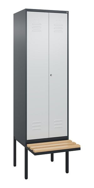 C+P Umkleidespind Classic PLUS, Doppel-Spind, 2 Abteile, 2120x600x815mm, 7016/7035, Zylinderschloss, Buche-Sitzleisten, 0800427-20P S10057