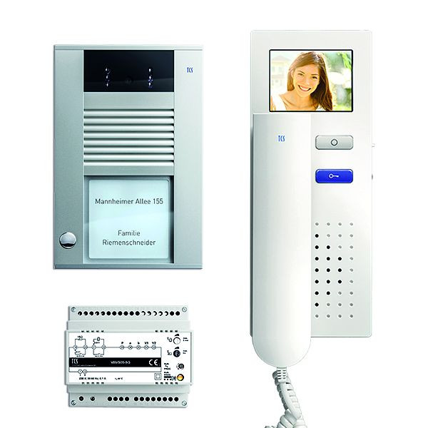 TCS deurbediening video: pack AP voor 1 wooneenheid, met voordeurstation AVD 1 belknop, 1x videodeurtelefoon IVH3222, bediening, PVE1510-0010