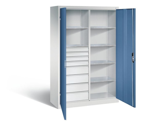 C+P Werkstattschrank mit 8 Schubladen, H1950xB1200xT500 mm, Lichtgrau/Fernblau, 8931-3055 S10014