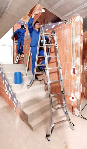 Krause telescoopladder met sportscharnier, aluminium, met 4 railverlengingen, werkhoogte 6,05 m, 257485