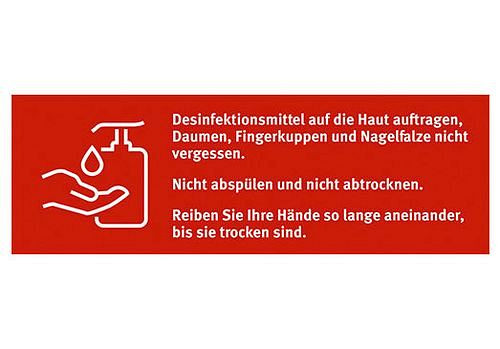 DENIOS bord "Desinfectiemiddel aanbrengen", folie 150 x 50 mm, effen rood, 273-310