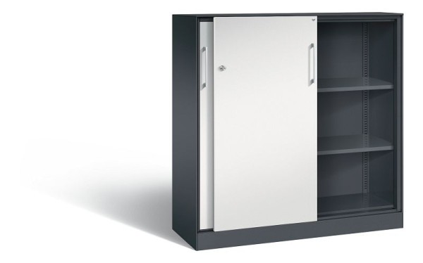 C+P schuifdeurkast Asisto, H1310xB1200xD435mm, kleur: zwartgrijs/lichtgrijs, beugelgreep, 3 niveaus, 142031-000 S10132