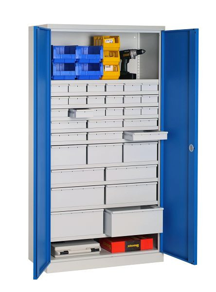 SOFAME ingerichte werkplaatskast 1000x500x1950mm, laden: 18 + 6 + 3 + 2 + 2 + 2 + 10 planken, hemelsblauw, W030090024GCBI