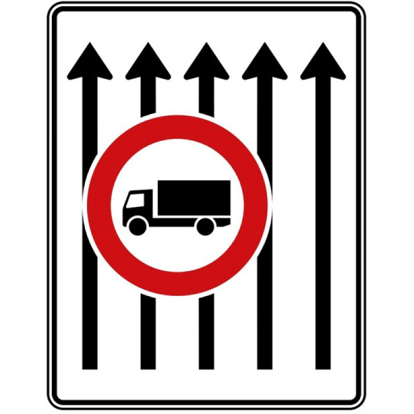 Stone HGS rijbaanbord zonder tegenliggers, RA1/vlakke vorm 3mm, zonder afstandsinformatie, 1600x1250mm, 5 strepen in de rijrichting, 4 strepen met een verbod voor motorvoertuigen boven 3,5 t, 524-33-113