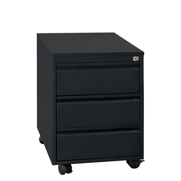 Lüllmann rolcontainer, greeplijst voorzijde, 3 laden, 610 x 460 x 590 mm, diepzwart, 505306