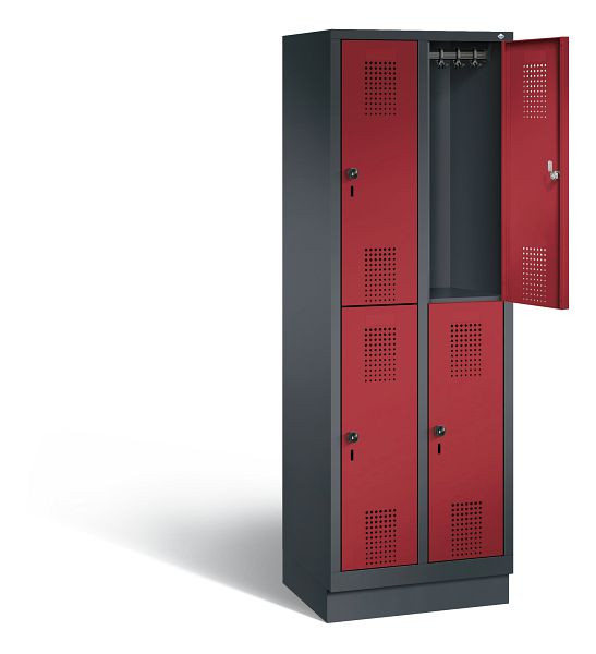 C+P locker dubbeldekker Evolo, H1800xW610xD500mm, kleur: zwartgrijs/robijnrood, 48320-20 S10105