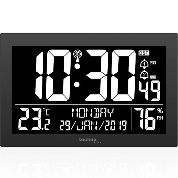 Technoline draadloze wandklok DCF-77 met handmatige instelmogelijkheid, afmetingen (BxHxD): 225 x 24 x 143 mm, displayachtergrond: zwart, WS 8017