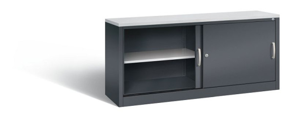 C+P dressoir met schuifdeuren Acurado, H720xB1600xD400mm, kleur: zwartgrijs, beugelgreep, 2 niveaus, 5724-00 S10368