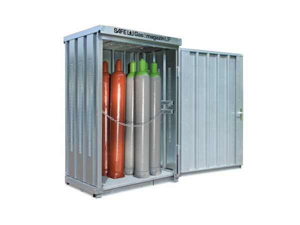 SÄBU SAFE-gasmagazijn 114 LIF, verzinkt, gemonteerd, met roosterbodem, 1.420 x 1.080 x 2.250 mm