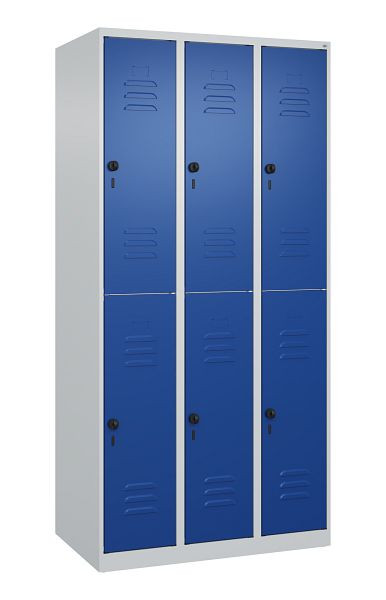 C+P Doppelstöckiger Spind Classic PLUS, 3 Abteile, 1850x900x500mm, 7035/5010, Drehriegel, 080300-30 S10003