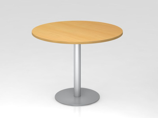 Hammerbacher vergadertafel 100cm rond beuken/zilver, zilver frame, VSTF10/6/S