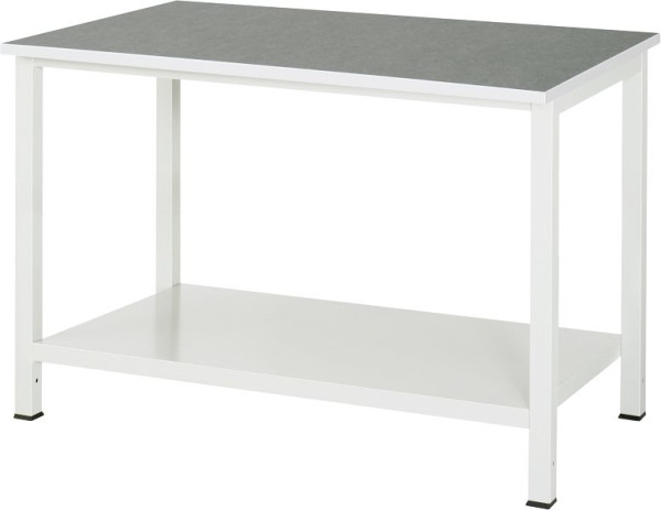 RAU werktafel serie 900, B1250xD800xH825mm, blad met universeel/linoleum bekleding, met plank onder, 650mm diep, 03-900-6-L25-12.12