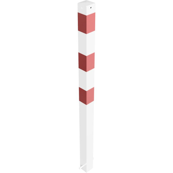 Stone HGS afzetpaal -Bollard- 70 x 70 mm, vast/om in beton te plaatsen, wit gecoat met 3 rode reflecterende lichtstrips, 1 oog, 470b-1