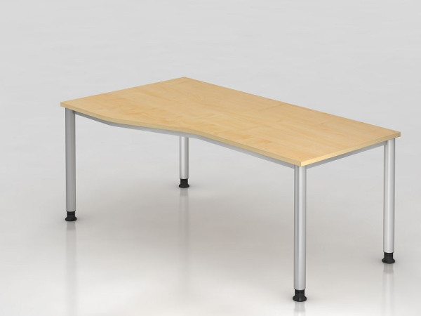 Hammerbacher bureau 4 voet rond 180x100/80cm esdoorn/zilver, freeform, links of rechts te monteren, VHS18/3/S
