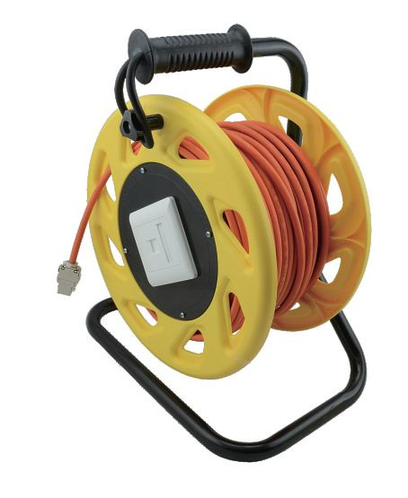 Helos kabelhaspel, netwerkkabel Cat 7A, mobiel, oranje/geel, 50.0m, 304281