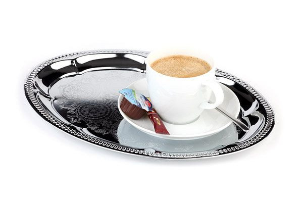 APS dienblad -KAFFEEHAUS-, 30 x 22 cm, metaal, vernikkeld en glanzend verchroomd, gefreesde binnenkant, rolrand, 30114