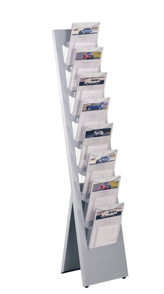 Kerkmann brochurestandaard Vito, B 320 x D 420 x H 1320 mm, aluminium zilver, 41635814