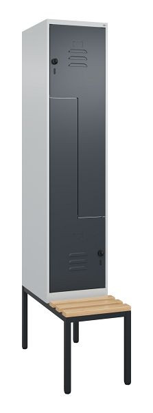 C+P Z-Spind Classic PLUS, met onderbank, 2 vakken, 2120x400x815mm, 7035/7016, draaigrendel, beuken zitlat, 0800537-122 S10008