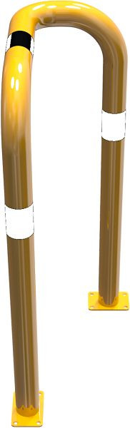 Schak-stootbeschermbeugel 90° aan één zijde rechts, stalen buis Ø 76 mm geel/zwart, hoogte boven de grond: 1150 mm, voor plugbevestiging, 477_77PBG