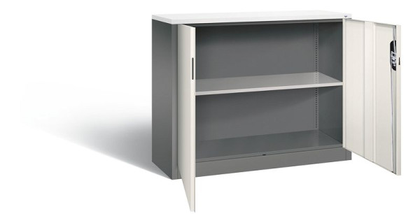 C+P kantoorkast Acurado, H1000xB1200xD400mm, kleur: vulkaangrijs/parelwit, verzonken handgreep, 2 niveaus, 9466-1200 S10273