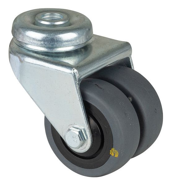 BS rollenapparaat dubbele rol, breedte 2x18 mm, Ø50 mm, tot 60 kg, grijs rubber, elektrisch geleidend, kogellager, VE 2 stuks, B101.A89.050