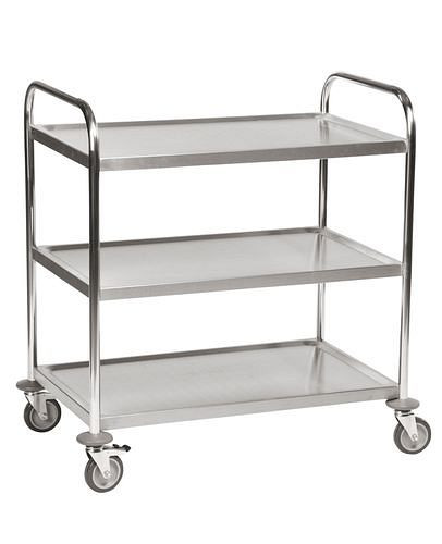Kongamek roestvrijstalen plankenwagen KM, 3 planken, 100 kg, 910x590 mm, 4 PU-zwenkwielen, rem, 255344