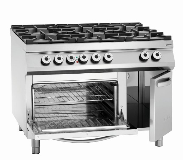 Bartscher 6-pits gasfornuis, elektrische oven 2/1GN, neutrale kast, 2952481