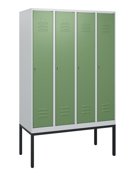 C+P Umkleidespind Classic PLUS, Gestell, 4 Abteile, 1950x1200x500mm, 7035/6011, Zylinderschlösser, 0800305-40 S10021