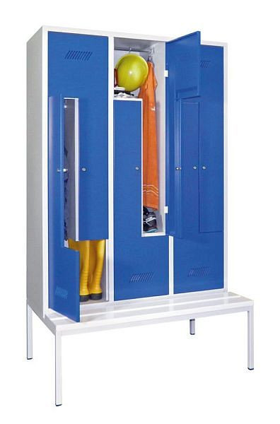 Pavoy Z-Schrank mit Sitzbank 2100/500/1200, 3 Abteile, Zylinderschloss, Lüftungsschlitze, PVC-Leisten, 60263-612-021-910