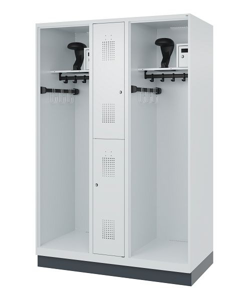 C+P brandweerkast Evolo, model MAXI, 2 compartimenten, H1850B1300T600 mm, lichtgrijs, sokkel, 0496315-030 S10009