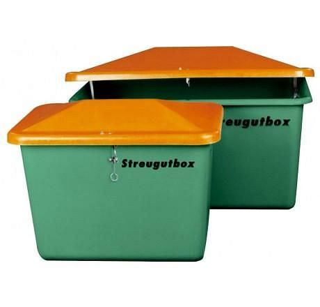 Cemo gritcontainer "V" met vandalismedeksel 550 l, zonder uitnameopening, groen/oranje, 10900