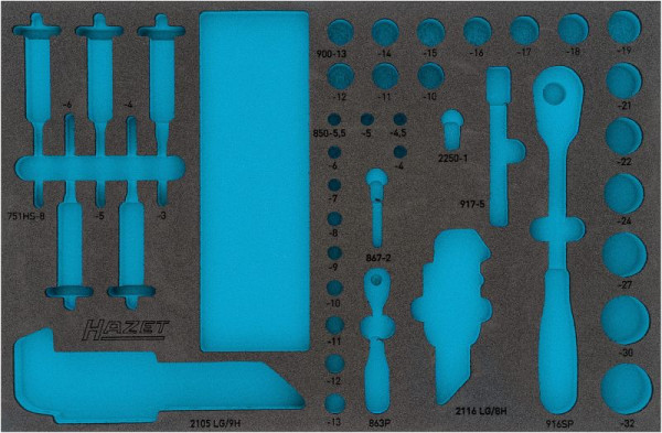 Hazet 2-componenten zachtschuiminleg, voor 163-466/106 Afmetingen / lengte: 519 mm x 342 mm Organisatiesysteemmaat: 3/3 (519 x 342 mm), 163-466L