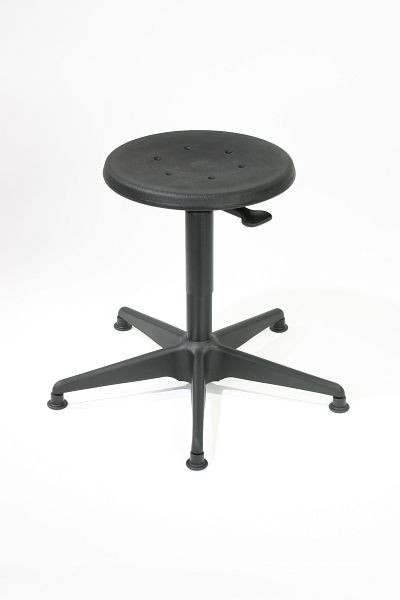 Lotz Arbeitshocker, Sitz PU schwarz mit Hebelauslösung, Sicherheitsgasfeder, Stahlfußkreuz, Sitzhöhe 380-510 mm, Gleiter, 3521.01