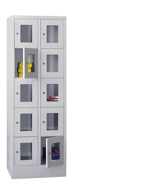 Pavoy Schließfachschrank mit Sockel 1850/500/600, 2b x 5h, Zylinderschloss, Abteilbreite 300, Sichtfenster, 61213-253-091-735204